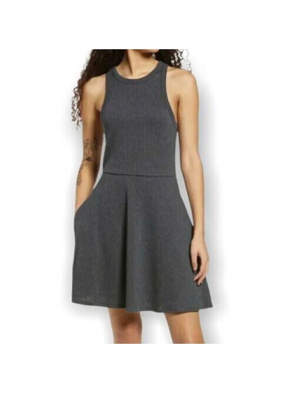 BP Women Ribbed Dress BNWOT Gray Racerback Skater Pockets